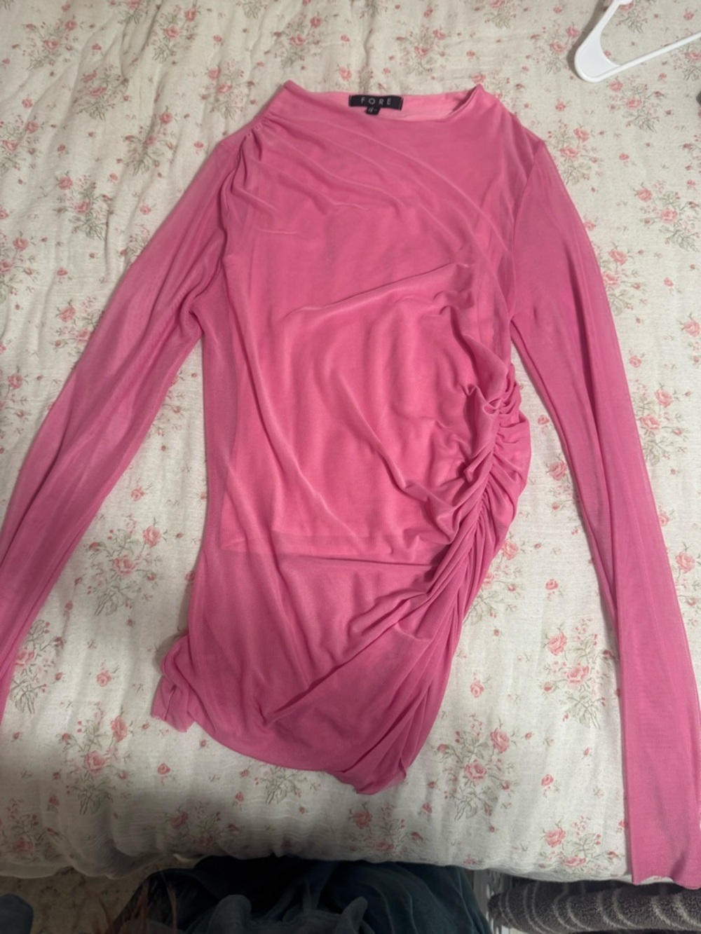 FORE Pink Side-Ruched Long Sleeve Top